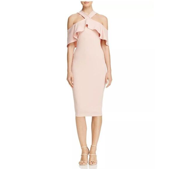 Nookie Hermosa Cold Shoulder Midi Dress Blush Pink Girly Bodycon Small - Picture 1 of 11